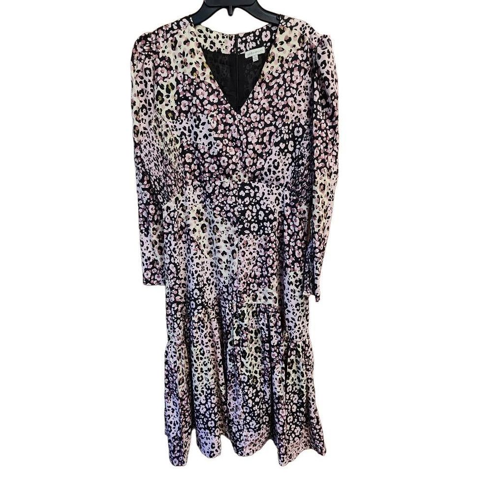 Laura Ashley Puff Sleeve Dropwaist Long Animal Print Dress Womens Size Large